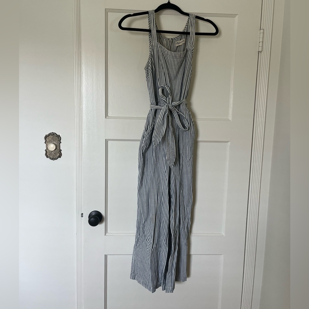 Madewell cotton railroad stripe jumpsuit